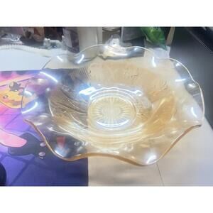 Vintage Decorative Glass Bowl with Floral Etching